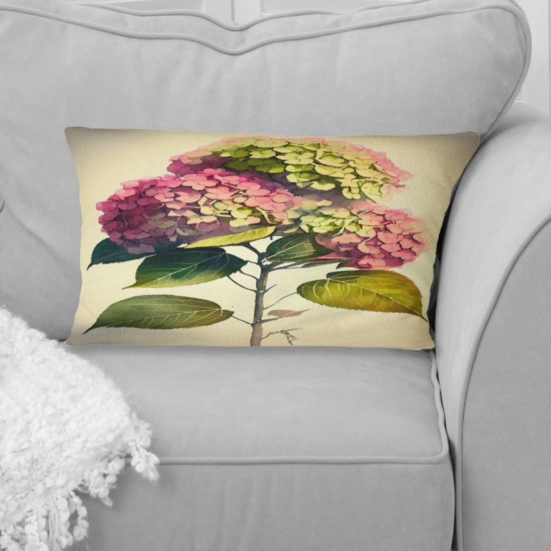 Coussin décoratif à imprimé floral rose Hydrangea II