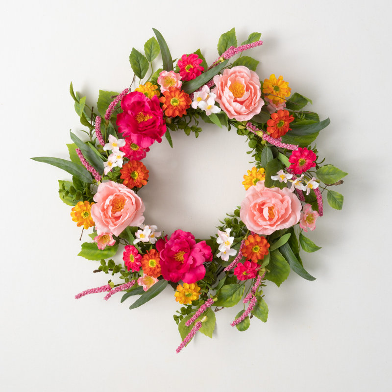 Couronne florale artificielle, L 24 po x H 24 po x P 4,5 po
