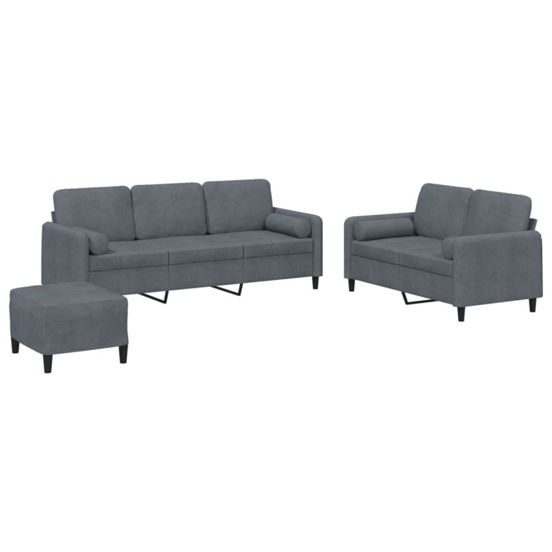 Ensemble de canapé en velours gris foncé (100% polyester), métal, textilène, contreplaqué, Gris
