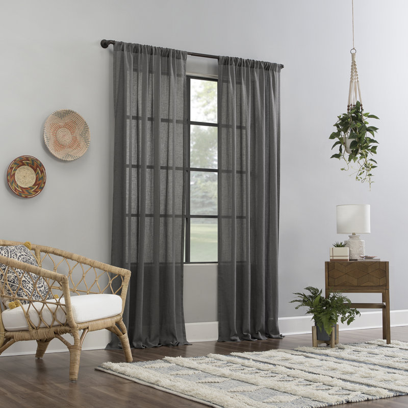 Panneau de rideau diaphane avec passe-tringle Cyon, Gris, l 52" x L 63"