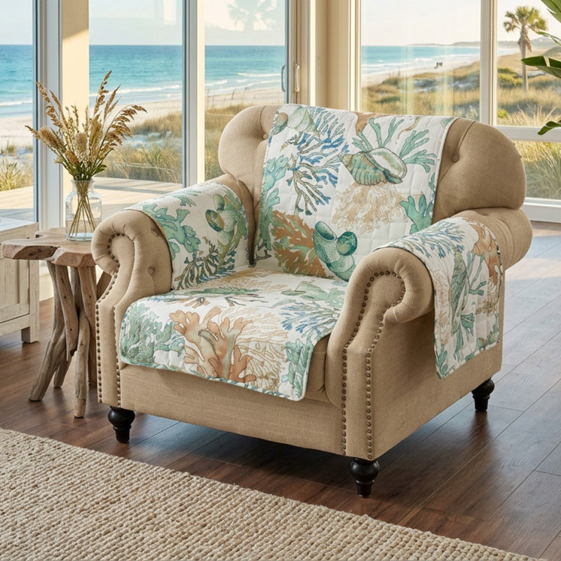 Atlantis Jade Reversible Furniture Slipcover, 81" H x 81" W x 16" D