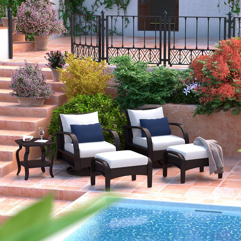 Barcelo 5 Piece Rattan Conversation Set with Cushions, Canvas Regatta Sunbrella® Canvas