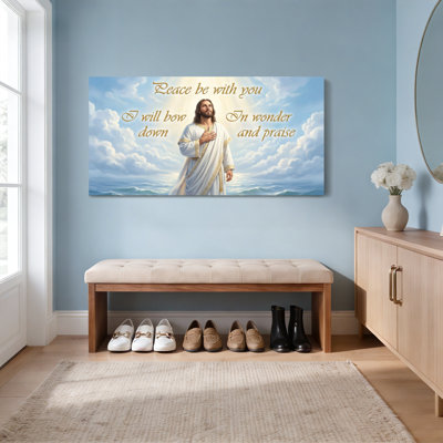 Jesus Christ Peace Be With You Religious Canvas Wrapped Wall Art Oil Painting Print Christian Inspirational Quote Decor For Home Church Or Bedroom