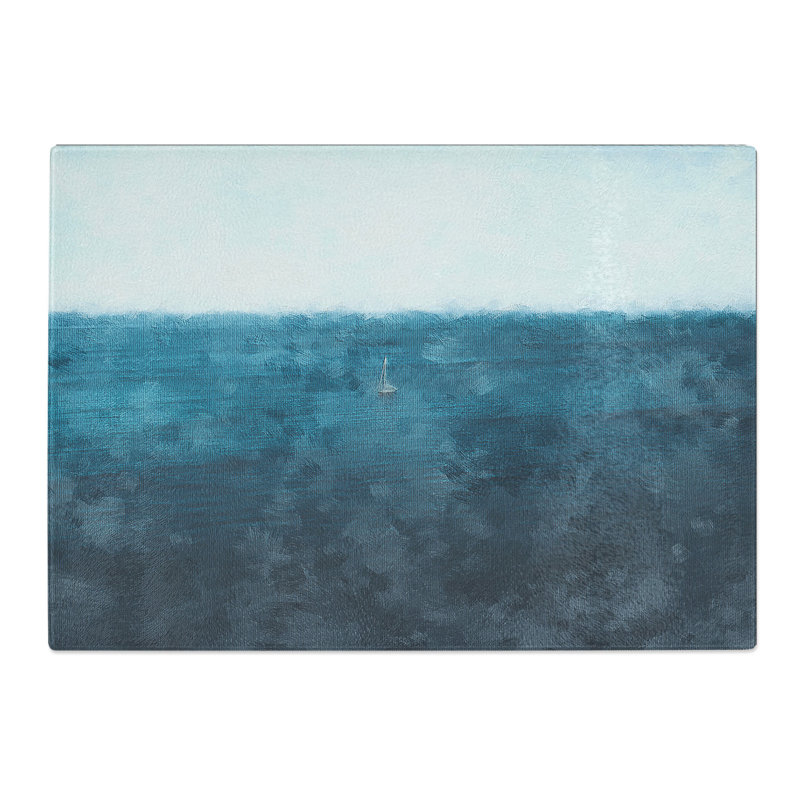 Tempered Glass Sailing Boat Alone in the Ocean Chopping Board, 28.5 cm x 39 cm