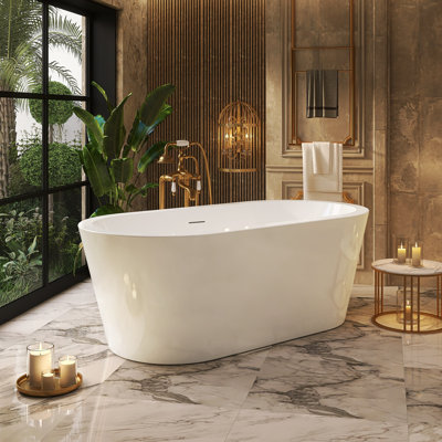 ADECAB 64" X 31'' Acrylic Freestanding Flatbottom Double Ended Soaking Bathtub, Glossy White