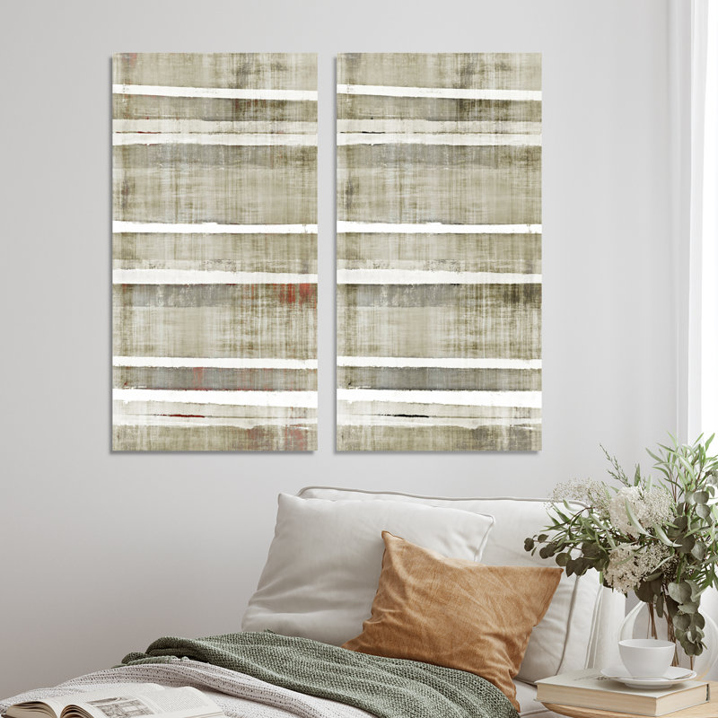 «Teal Meets Beige Abstract Stripes», ensemble de 2 impressions sur toile, Toile tendue, H 20 po x l 24 po x P 1 po