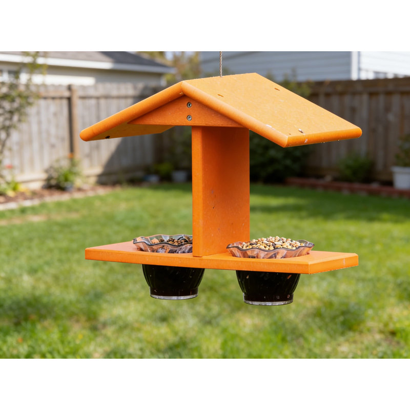 Mangeoire pour oiseaux Oriole avec deux tasses à gelée et chevilles oranges