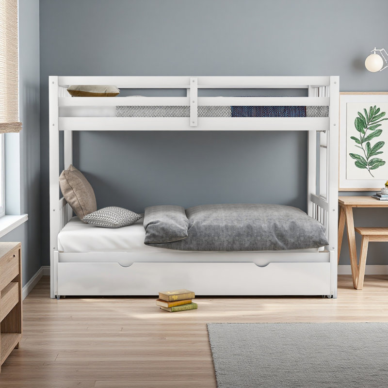Lit simple superposé au dessus d'un lit gigogne, Blanc