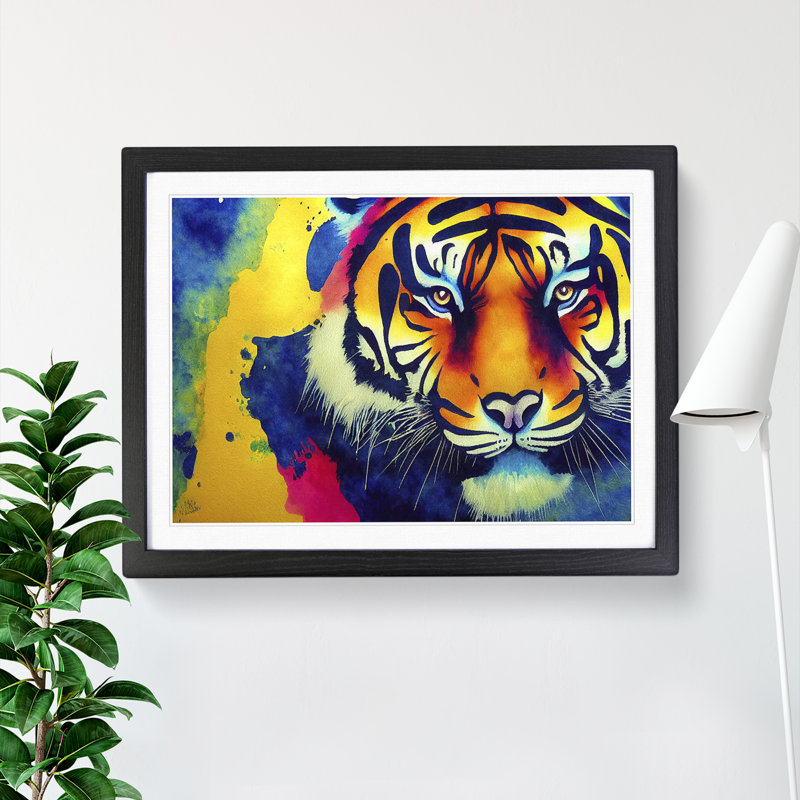 Colourful Tiger Art Abstract - Framed Print, Black Framed, 25cm H x 34cm W x 2cm D