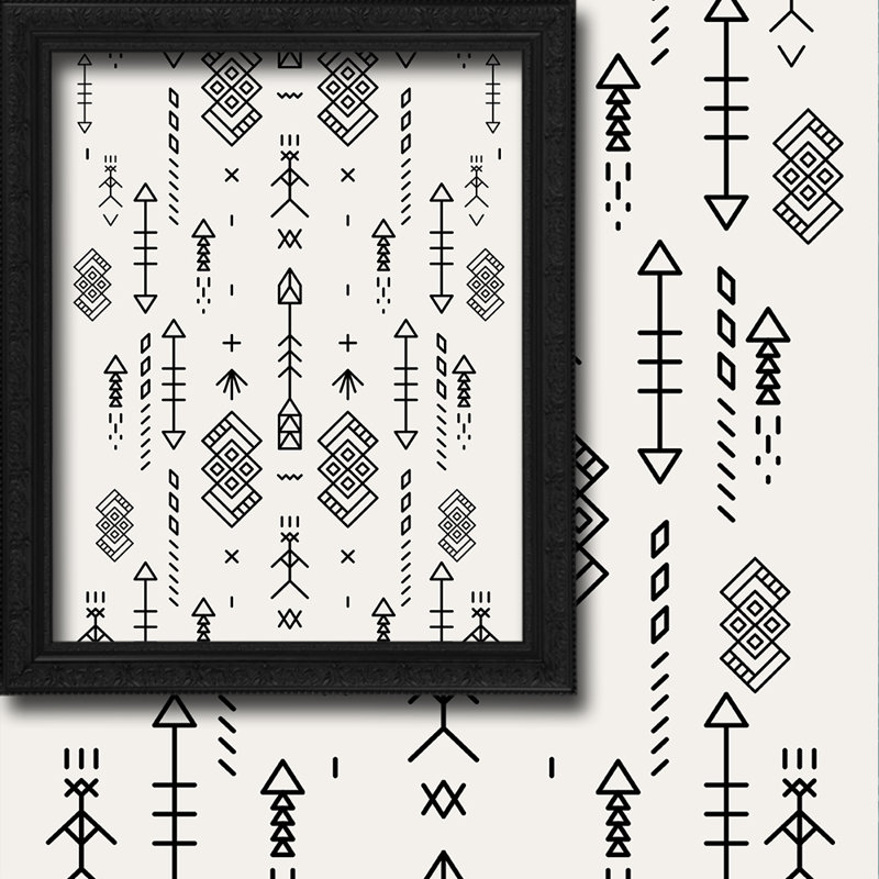 Aztec Pattern 1 Piece Kitchen Valance And 2 Piece Panel Curtain Set, White, 24" W x 24" L