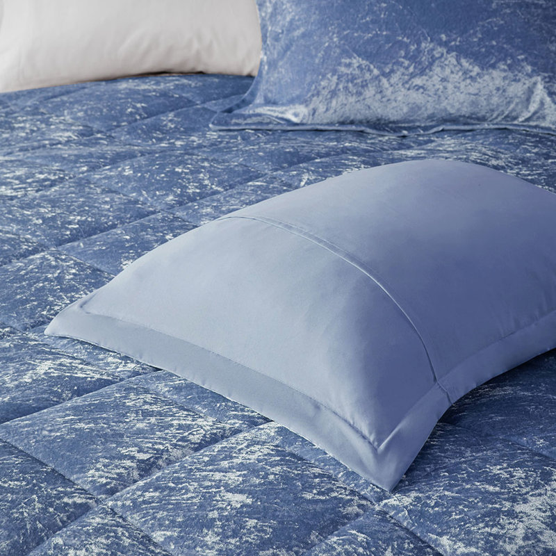 Édredon double / grand en velours pervenche - Literie de luxe et coussin décoratif lavable à la machine inclus, Bleu