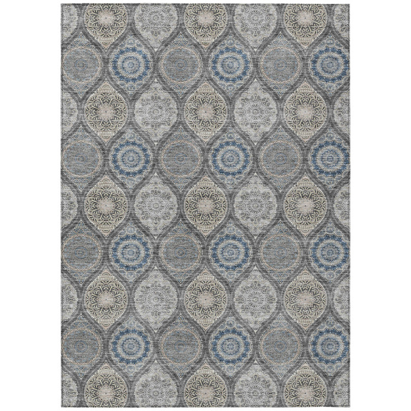 Tapis intérieur lavable 10 pi x 14 pi gris ivoire à médaillon floral