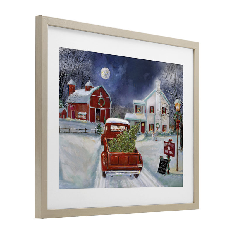 Saisie de la ferme dans un arbre de Noël, reproduction sous verre, conception de Ruane Manning, H 13 po x l 16 po
