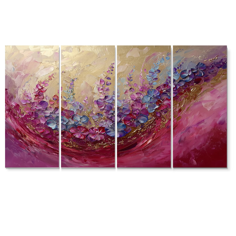 «Violet Flowers Wild Beauty Déplié III» - art mural Violettes - décoration murale traditionnelle 4 pièces, H 28 po x l 48 po