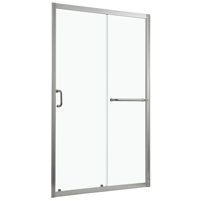 48" W x 72" H Frameless Bypass Sliding Shower Door  Bathroom Tempered Glass Shower Door with Handle, Brushed Silver