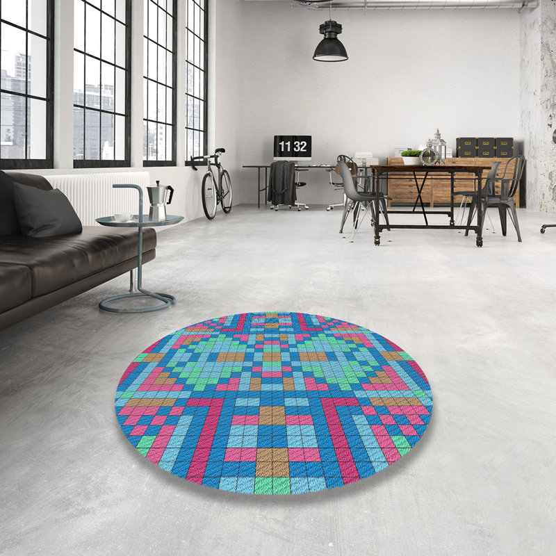 Tapis vert/rouge/bleu aqua patterned Shady, Rond 3 pi