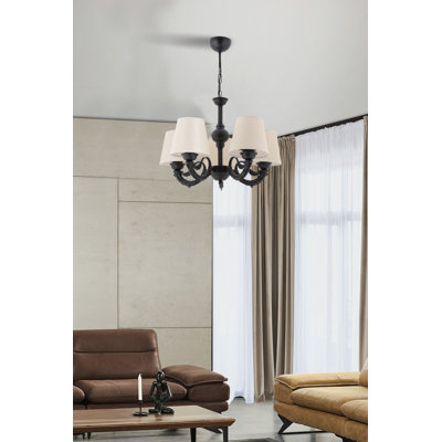 Élégant lustre crème et noir, structure en métal, 21,7 po x 13,0 po x 25,6 po | 5 x douilles E27 de 40 W maximum | Luminaire élégant pour la salle à manger et les espaces de vie, IP20, conception sophistiquée