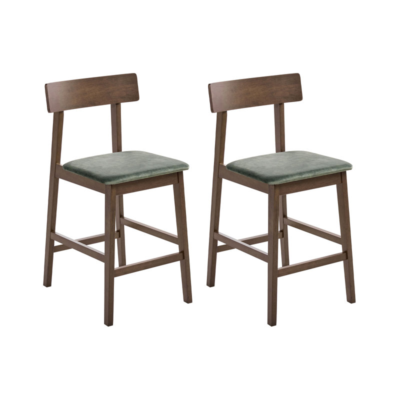 Upholstered Counter Stool with Solid Wood Frame, Green