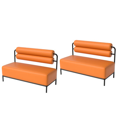Orange Upholstered Double Bench Set Of 2 Faux Leather Upholstered Bench