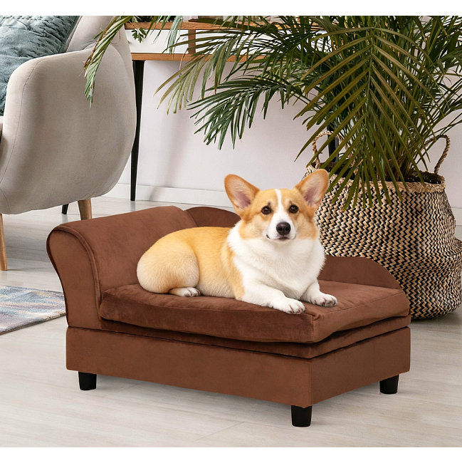 Canapé pour chien avec rangement pour animaux de compagnie, Brun, H 16,9 po x l 29,9 po x P 17,7 po