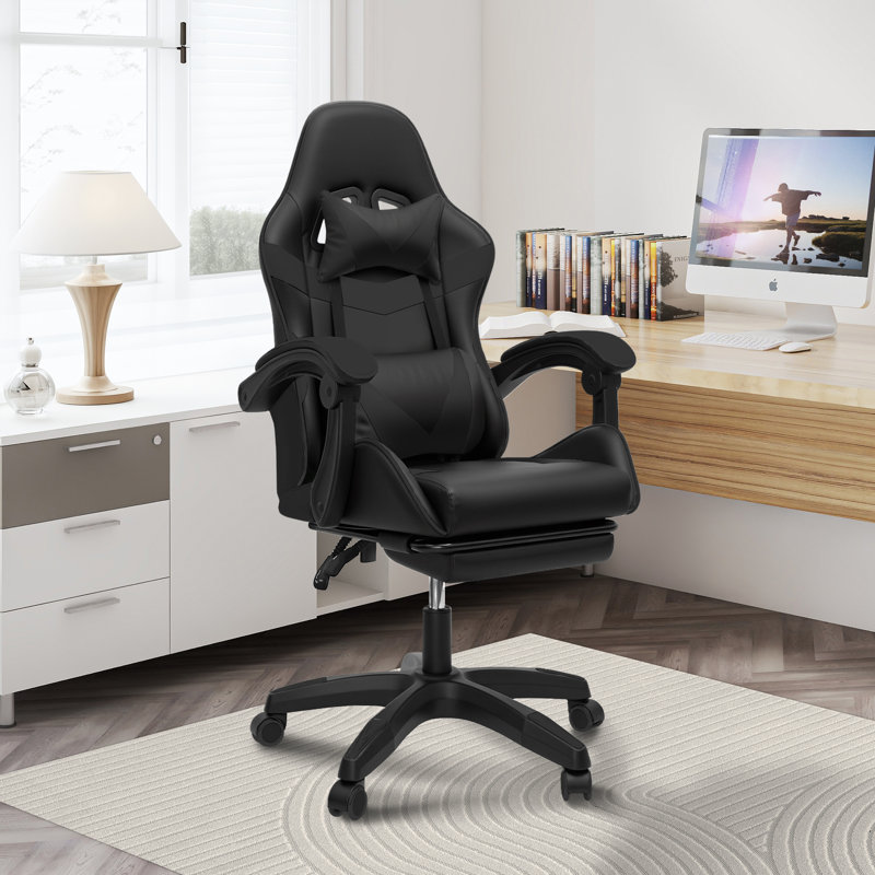 Fauteuil de bureau ergonomique à haut dossier avec finition en polyuréthane noir uni, Noir