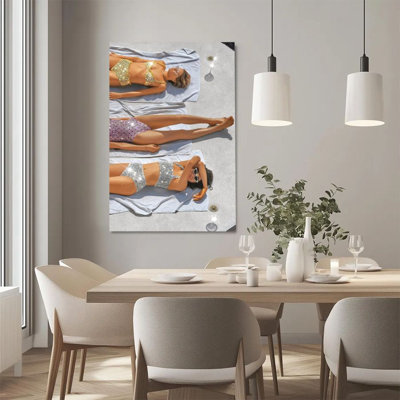 1Pc Framed Canvas Poster Print Poolside relaxation, shimmering bikini, surreal oil painting style Wall Art Decor, Perfect for Room Decor Living Room Bedroom Office Kitchen Bathroom Home Decor, Ideal Home Wall Decoration Gift, 2D Flat
