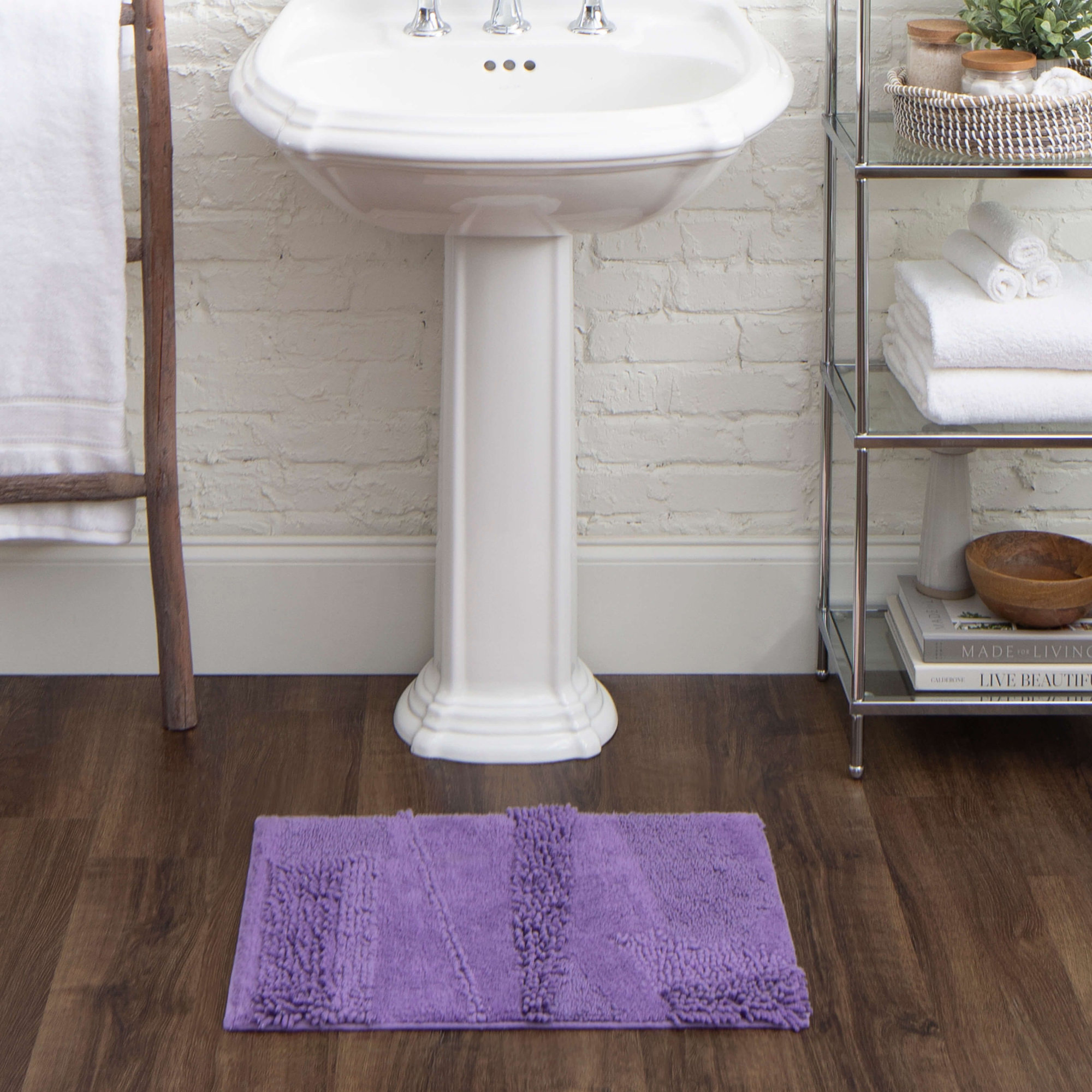 Laverne Solid Cotton Bath Rug, Fiesta Orchid, 17" W x 24" L