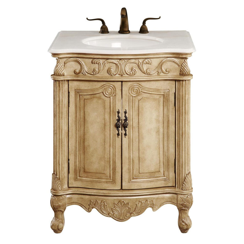 Lunette 27'' Single Bathroom Vanity with Top, Antique Beige, Ivory White