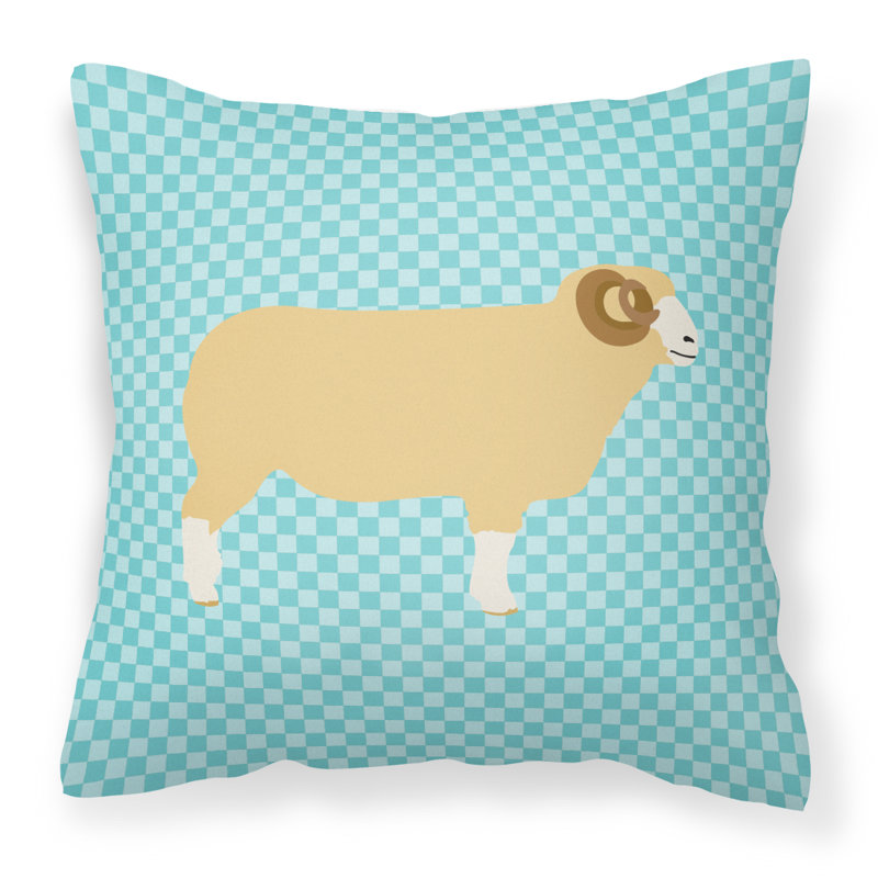 Coussin extérieur éclectique ovin check, Bleu, 14 po x 14 po