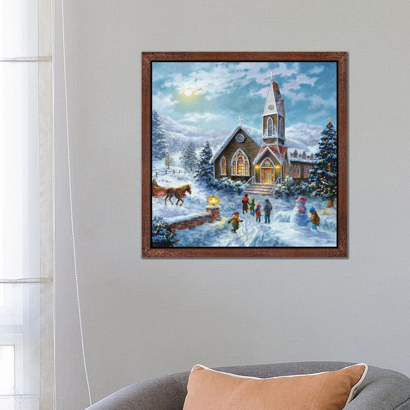 Parents Pray, Children Play by Nicky Boehme - Painting on Canvas, 66.04 cm H x 66.04 cm W, Brown Framed