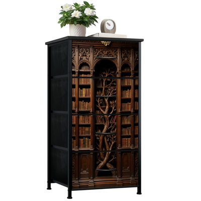 Dresser for Bedroom with 4 Storage Drawers Wooden Bookshelf Tree Vintage Bookworm Gifts Dressers Chest of Drawers Steel Framed Fabric Closet Organizers for Dorm Entryway