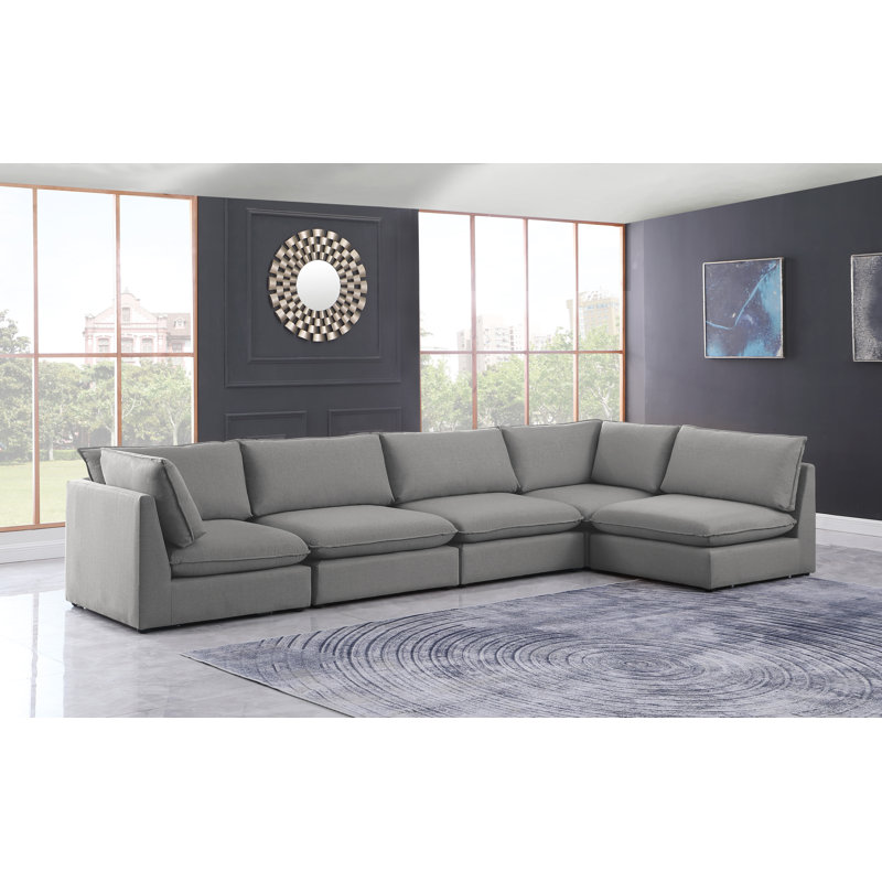 Canapé modulaire Ariyannah, Tissu gris texturé en lin
