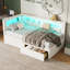 Lit plateforme tapissier simple avec ports USB, éclairage à DEL et 2 tiroirs de rangement - Structure de lit simple peu encombrante, blanc-314631455