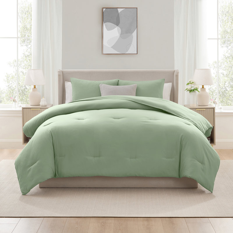  soft microfiber 3 piece comforter set with pillow shams, Sage Green, King Comforter + 2 King Shams