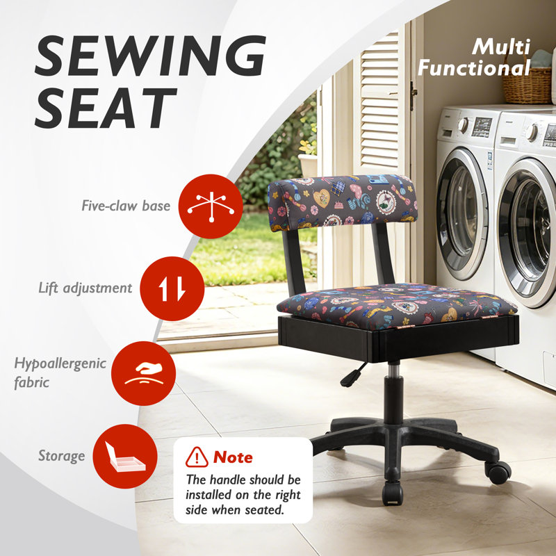 Tabouret de bricolage pivotant à hauteur réglable avec dossier, chaise d'atelier rembourrée en lin pour bureau de couture