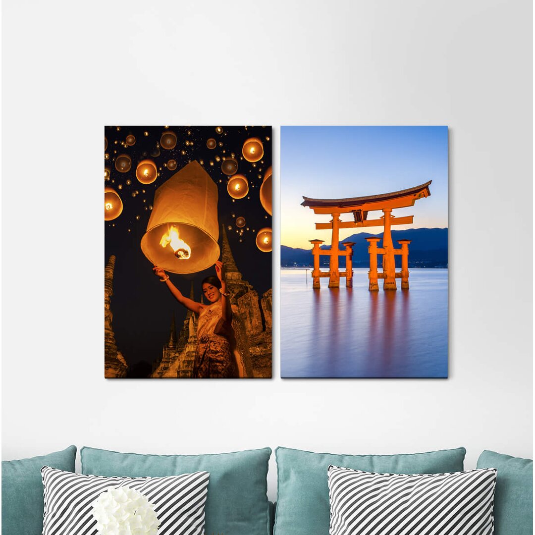 2-tlg. Leinwandbilder-Set - Fotografie "Itsukushima-Schrein Japan Buddhismus Stille Religion Asien Meditation"