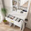 Table de coiffeuse avec miroir, lumières à DEL, prise de courant et support pour sèche-cheveux - Mobilier de chambre à coucher blanc Tiroirs peu encombrants Éclairage à trois modes réglables de style américain pour un rangement facile-131095134
