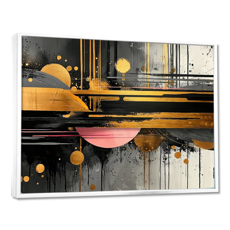 «Dark Transition Golden Shifting Horizons III», art mural transitionnel abstrait de formes modernes, H 30 po x l 40 po, Blanc