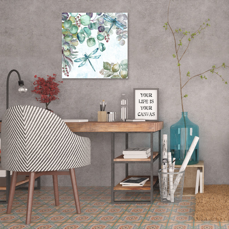 Eucalyptus And Dragonfly by Tre Sorelle Studios - Wrapped Canvas Print, 30cm H x 30cm W