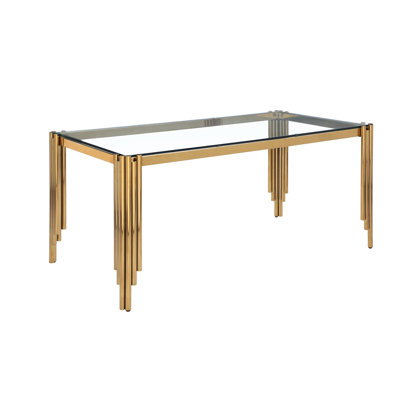Table de salle à manger 65 po en verre trempé avec pieds dorés polis, mobilier de maison moderne de 65 po et design doré