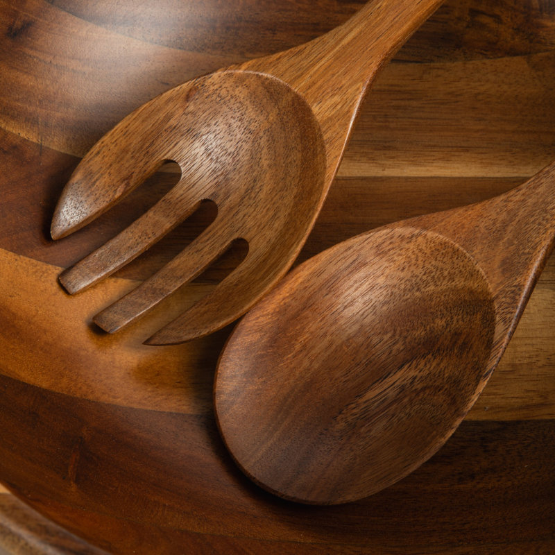 Gibson Elite Akron Mill 12 Inch Acacia Wood Salad Bowl with Servers