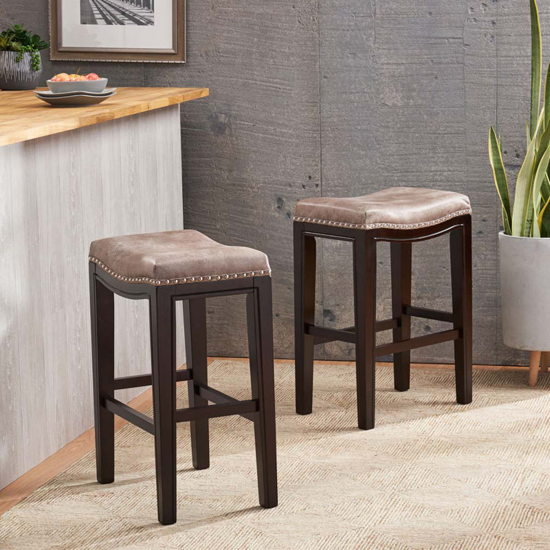 Ensemble de tabourets de bar rembourrés en tissu sans dossier en bois