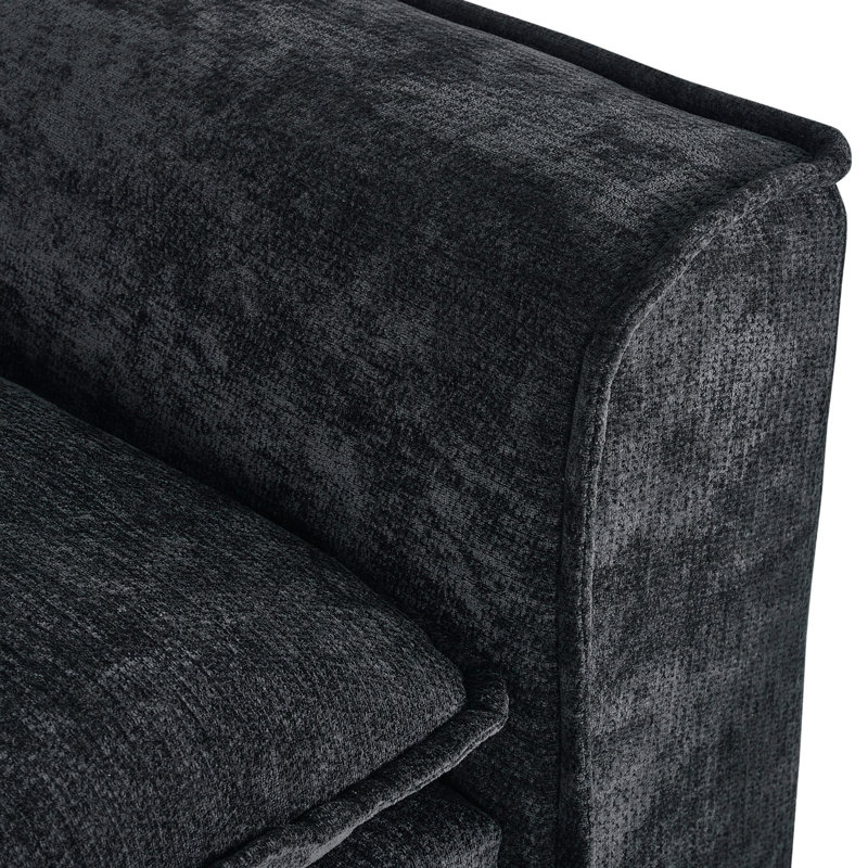 Convertible Sectional Sofa Couch, 4 Seat Sofa Set for Living Room L-Shaped Modular Sofa with Ottoman, Black Chenille