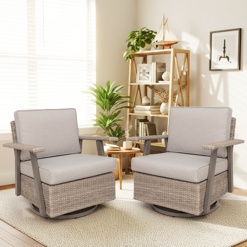 Constantino 2-Piece Outdoor Swivel Rocking Chairs, 360° Wicker Patio Glider with Cushions, All-Weather Rattan for Porch Backyard