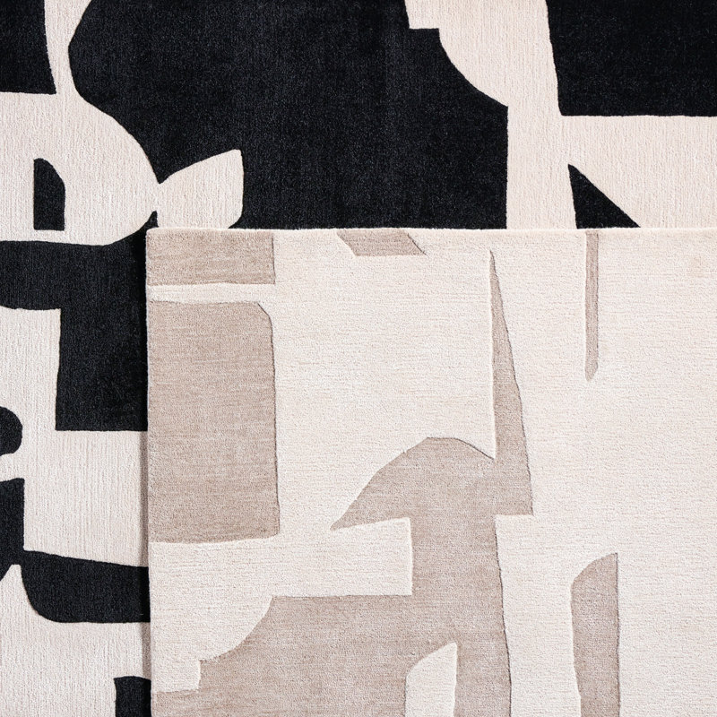 Tapis taupe / crème abstrait fait à la main, Rectangle de 5 pi x 8 pi
