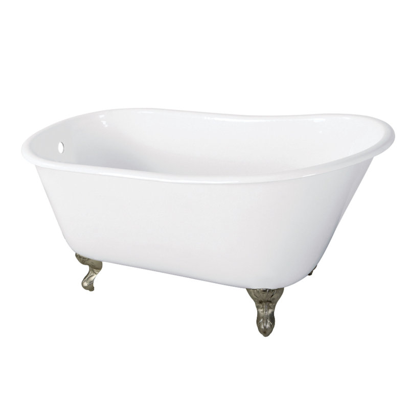 Kingston Brass Onamia 57-Inch Cast Iron Oval Single Slipper Clawfoot Tub (No Faucet Drillings), Brushed Nickel