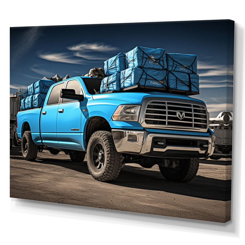 Teal Pickup Truck Cargo Carrier - Transportation Wall Decor, Toile tendue, 24" H x 32" W