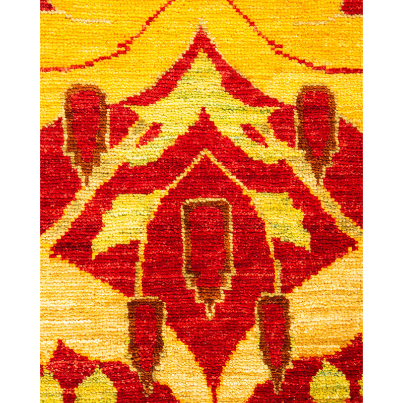 Hand-Knotted Red and Yellow Wool Floral Area Rug