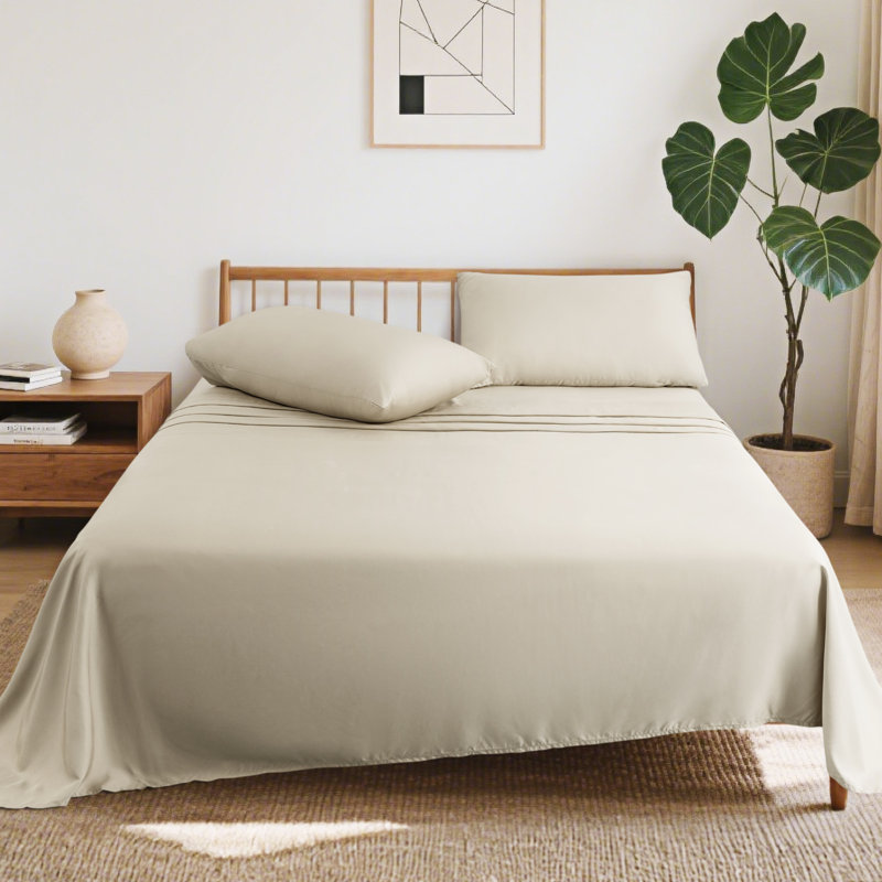 100% Viscose Bamboo Sheet Set, Queen Sheet Set with 2 Pillowcases, Cream