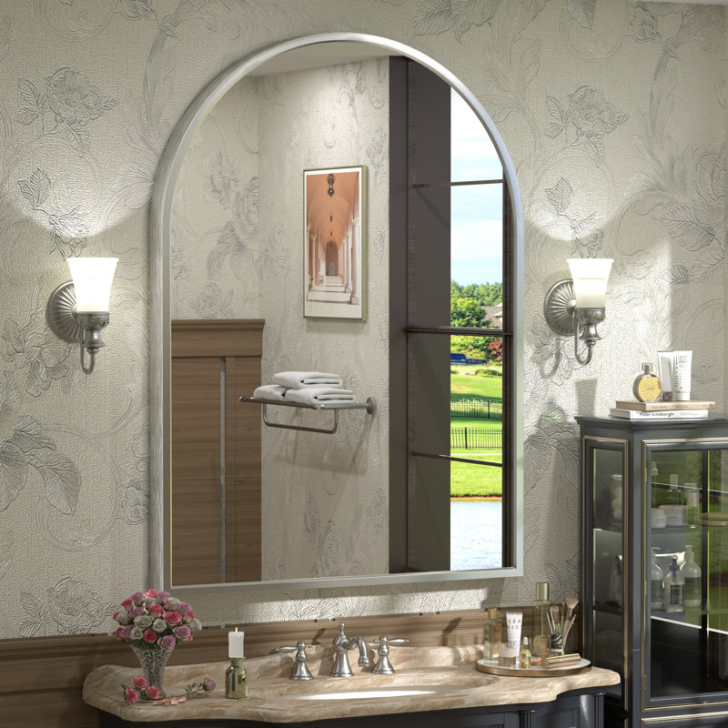 Miroir mural Amara, 44 po x 32 po, Argent brossé